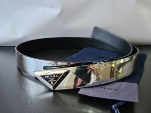 PRADAベルト♪ガラス加工♪カーフレザー シルバー