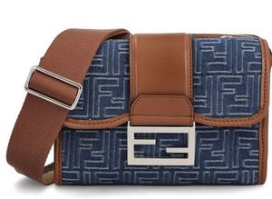 FENDI ♪ ダブルバゲット デニム調FFジャカード&レザーバッグ