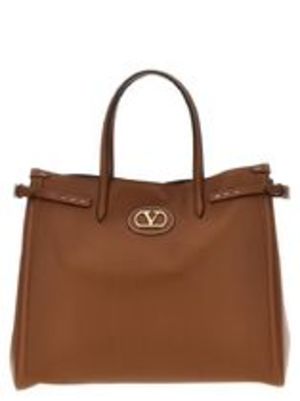VALENTINO GARAVANI Brown Leather Medium Antibes Shopping Bag