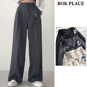 【BOK PLACE】Button pintuck long wide slacks pants