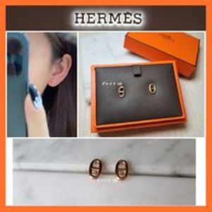 【HERMES】 シェーヌダンクル ピアス TPM ローズゴールド