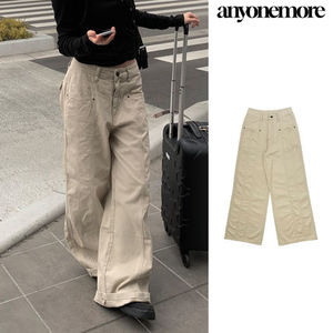 【Anyone more】[A/M] Bez Cotton Incised Wide Pants