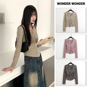 【WONDER WONDER】Shirring Ribbed Collar Button L/S CD
