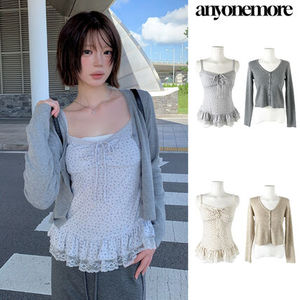 【Anyone more】Surin Flower Frill Cardigan Sleeveless Set