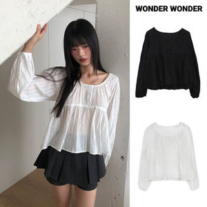 【WONDER WONDER】Gumi Striped Button Round Neck Blouse