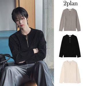 【2plan】Otsi Ribbed Zipper Henley Neck