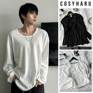 【COSYHARU】Waffle U-Neck Long Sleeve Tee