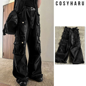 【COSYHARU】Byder Parachute Black Multi Cargo Denim