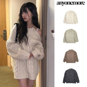 【Anyone more】Ond Shoulder Slit Cable Knit One Piece