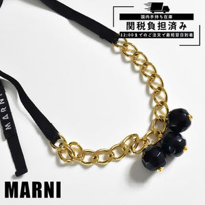 【アウトレット】 マルニ ネックレス  黒 リボン 3連 レジン