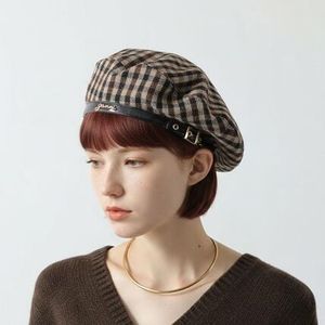 GANNI ベレー帽 Checked Wool Mix Beret A6669 5946
