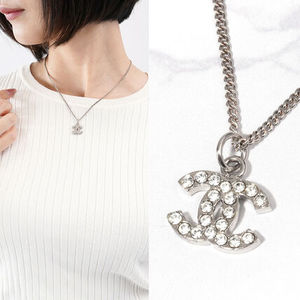 CHANEL ココマーク ラインストーン シルバー ネックレス