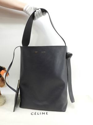 セリーヌ ツイステッドカバ レザー 紺緑 ホーボーバッグ