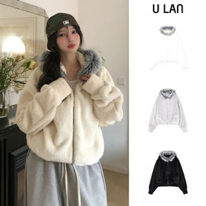 【U LAN】Fame Fleece Raccoon Fur Hooded Zip-Up
