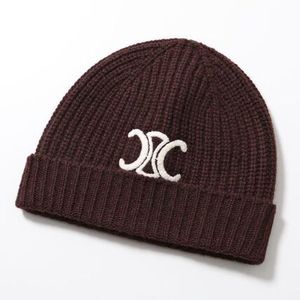 CELINE ニット帽 AA08P384D トリオンフ刺繍 シームレスカシミア