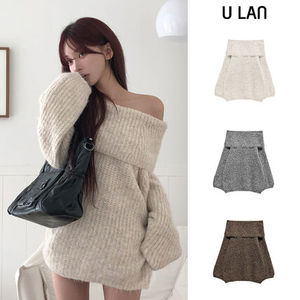 【U LAN】[wool40%] Poly mohair balloon off-shoulder knit