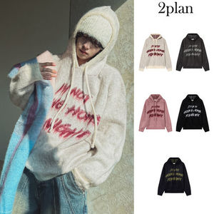 【2plan】Flow Lettering Brush Hood Knit