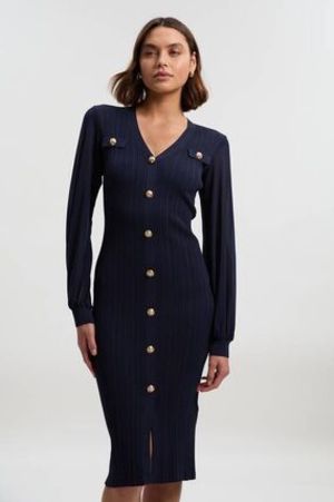 FOREVER VISCOSE BLEND RIB KNIT CHIFFON SLEEVE MIDI DRESS