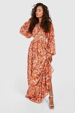 PAISLEY PRINT LONG SLEEVE MAXI DRESS