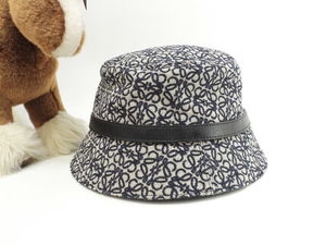 ロエベ バゲットハット リピートアナグラム コットン灰紺 ヘッド