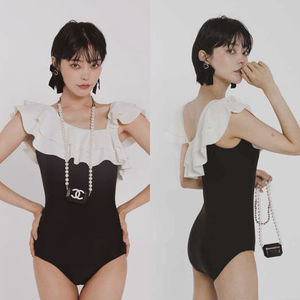 ワンピース水着 バック開き エレガント 体系カバー フリル