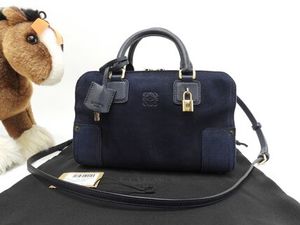 ロエベ アマソナ23 スウェードレザー デニム風青 ポシェット