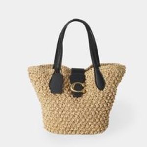 セール☆Coachポーチ付きストローかご素材スモールトートバッグ