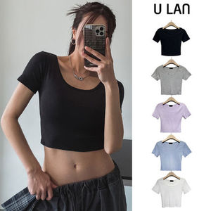 【U LAN】Glam U-Neck Cropped Short Sleeve