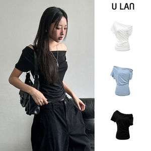 【U LAN】Drape Shirring Unbalance Off-Shoulder T-Shirt
