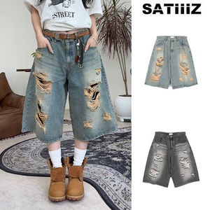 【SATIIIZ】Nez Damage Bermuda Denim Pants
