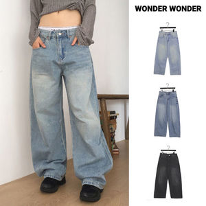 【WONDER WONDER】Nian incision washed wide denim pants
