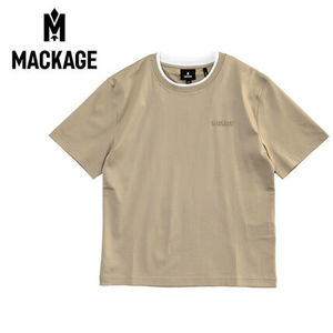 MACKAGE 同色ロゴ ダブルネック Tシャツ TEE-WNV-TAUPE WHITE