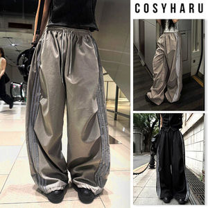 【COSYHARU】[UNISEX] Metal Track Wide Nylon Pants
