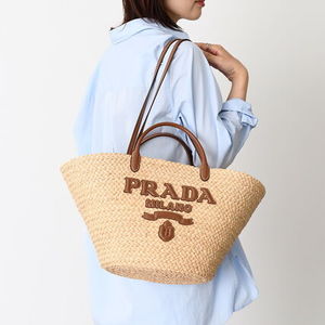【国内即発】PRADA ラージ ラフィアxレザー トートバッグ