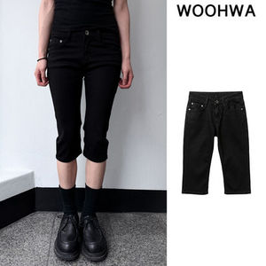 【WOOHWA】COTTON SLIM CAPRI PANTS