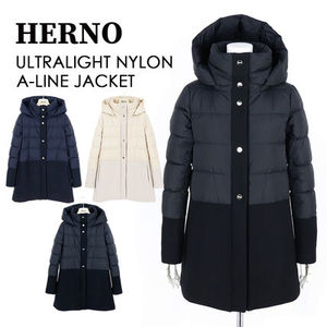 HERNO ダウン コート ジャケット ウール切替 Aライン フード付き