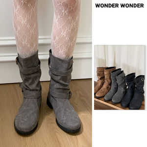 【WONDER WONDER】Grason suede gathered leather belted boots