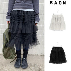 【BAON】Samen Frill Tulle Banding Midi Skirt