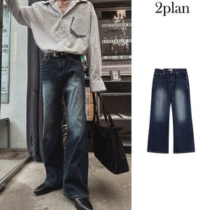 【2plan】Eunice Ribbed Cat Bootcut Denim Pants