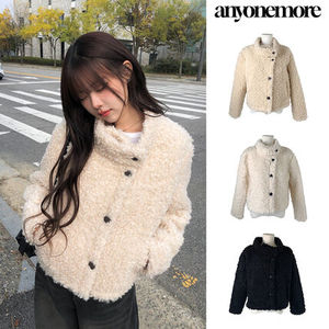 【Anyone more】Akun Wool Fluffy Short Button Fur Jacket