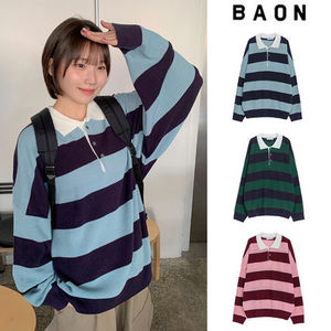 【BAON】[unisex] Hokine Stripe Over Collar Knit
